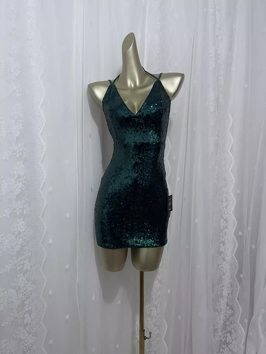 Sexy Sheath Green Sequin Travel Vacation Dress Short Birthday Dress SD0065