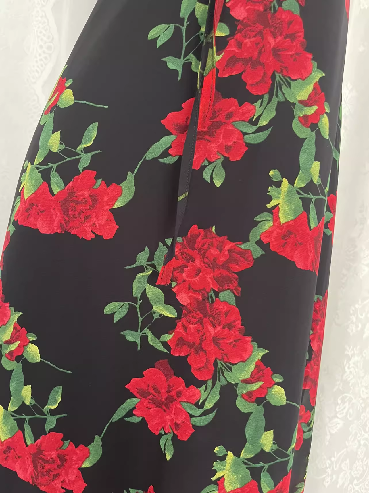 Vintage Red Rose V-neck Sexy Backless Travel Vacation Floral Beach Dress Long Dress SD001