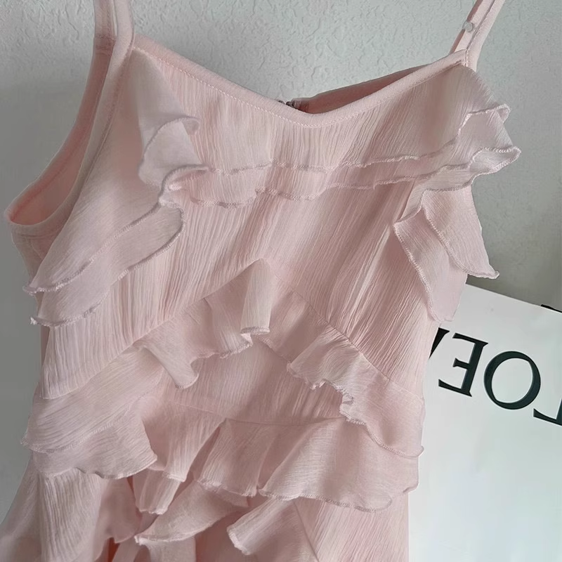 Sexy A Line Straps Ruffled Chiffon Pink Short Women's Holiday Dresses SD210