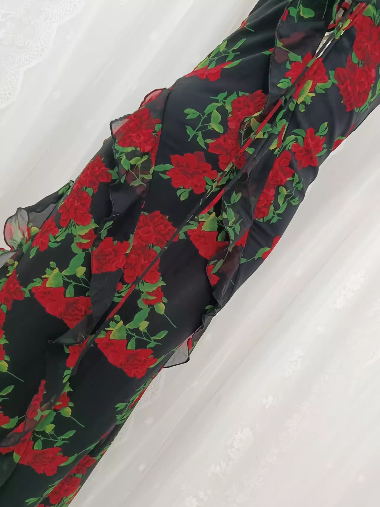 Vintage A line Spaghetti Straps Red Rose Travel Vacation Floral Beach Dress Birthday Outfits SD0017