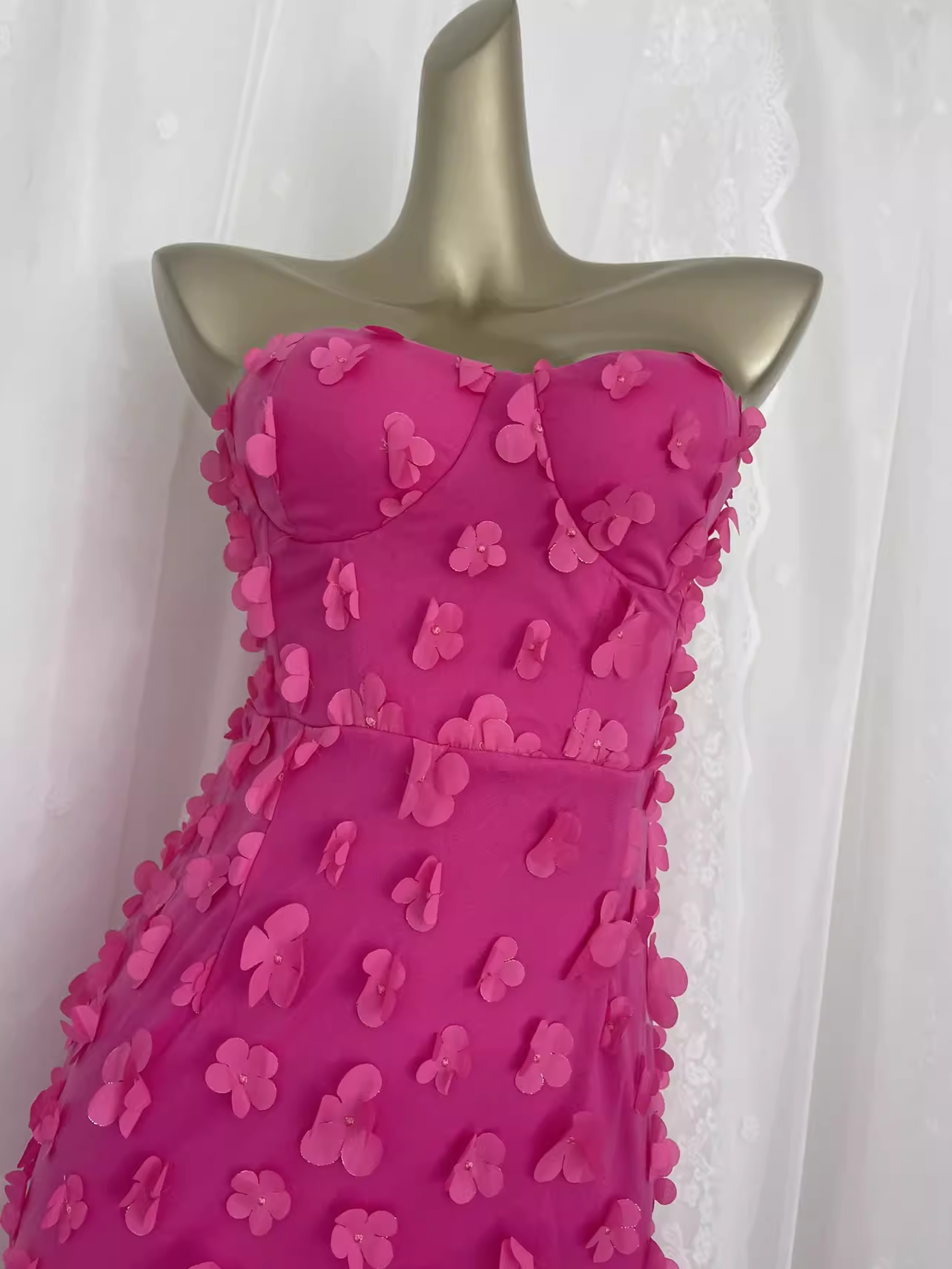 Vintage Sheath Strapless Hot Pink Vacation Dress Flowers Birthday Dresses SD0027