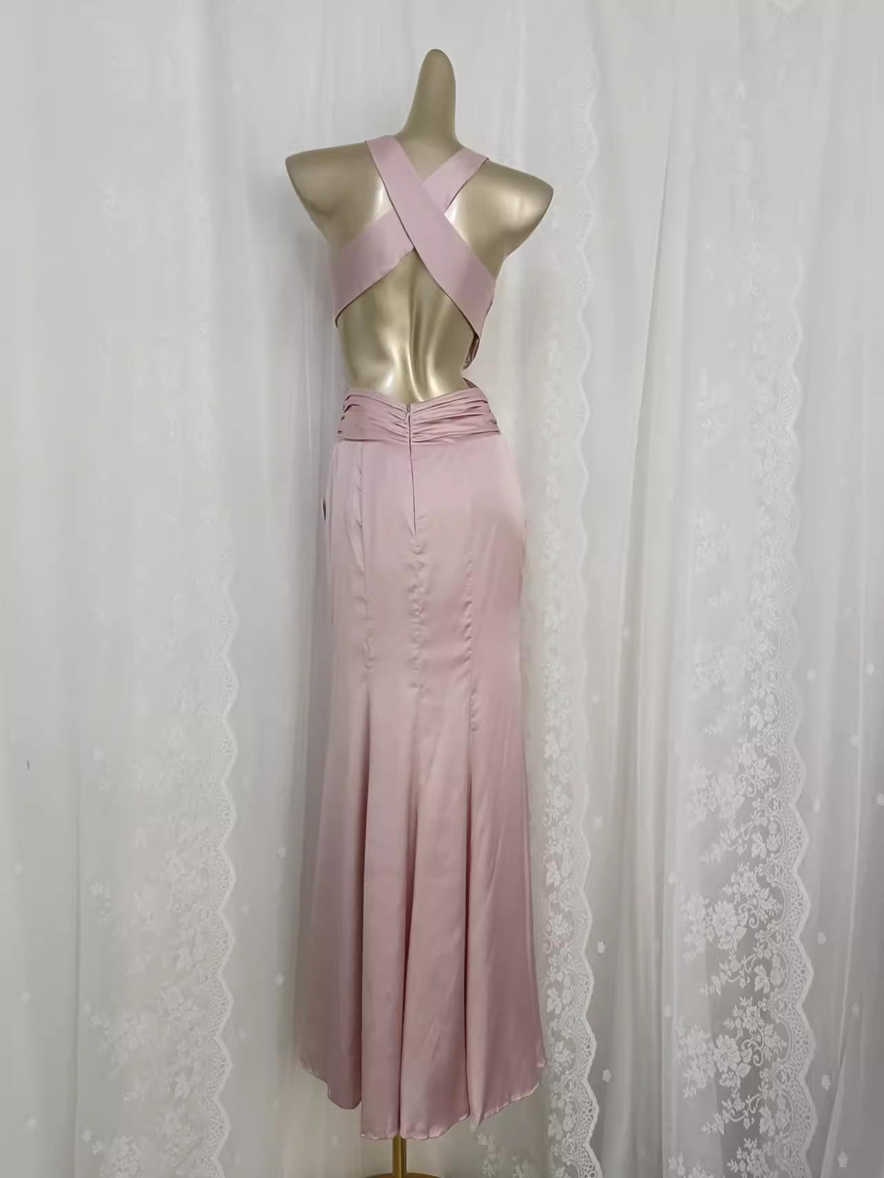 Vintage Sheath V Neckline Satin Pink Vacation Dress Birthday Dresses SD0031