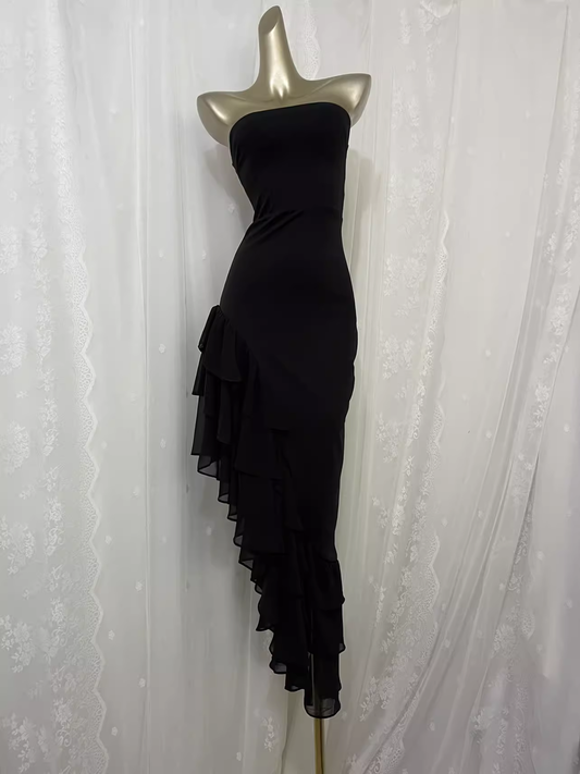 Sexy High Low Black Strapless Vacation Dress Birthday Dresses SD0038