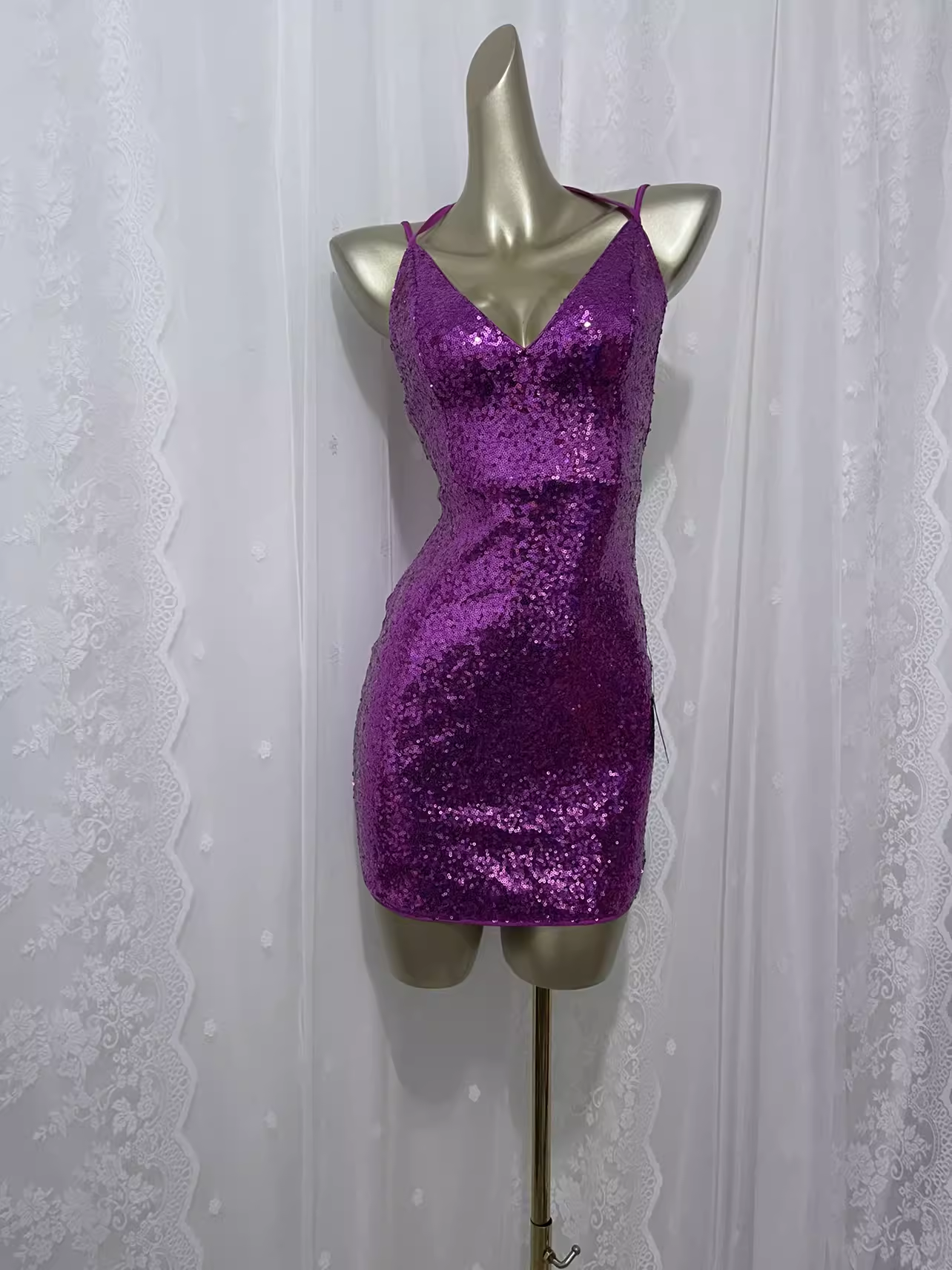 Sexy Sheath Grape Sequin Travel Vacation Dress Short Birthday Dress SD0064