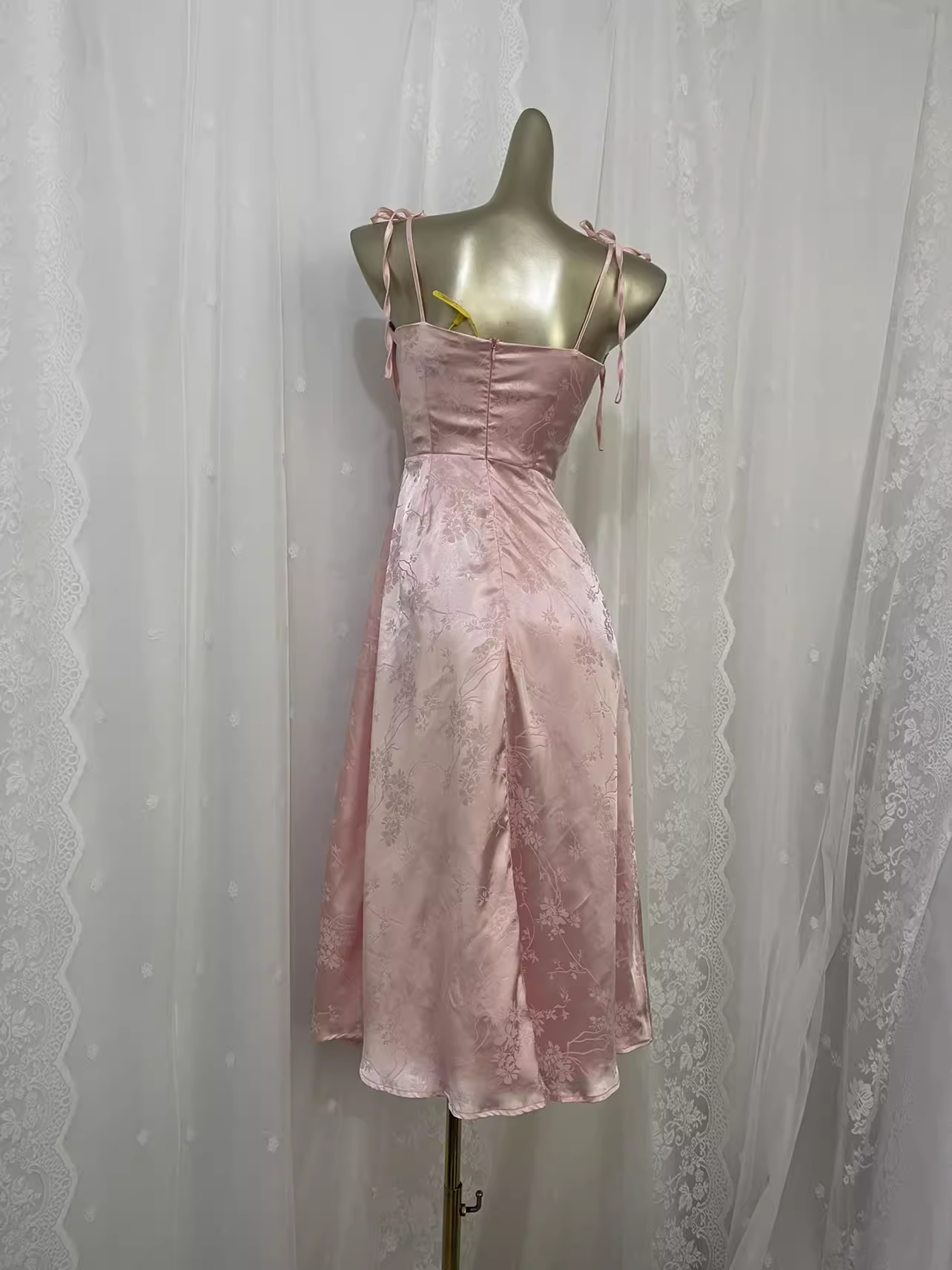 Sexy A line Spagetti Straps Pink Satin Floral Vacation Dress Birthday Dresses SD0072