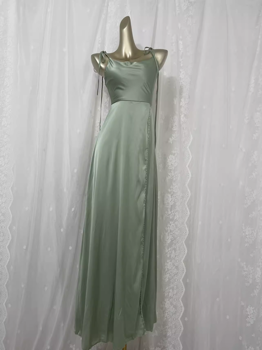 Sexy A line Spaghetti Straps Sage Green Long Vacation Dress Birthday Dresses SD0073