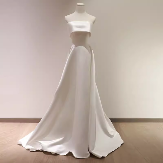 Simple A Line Strapless Satin Ivory Wedding Dresses SD0075