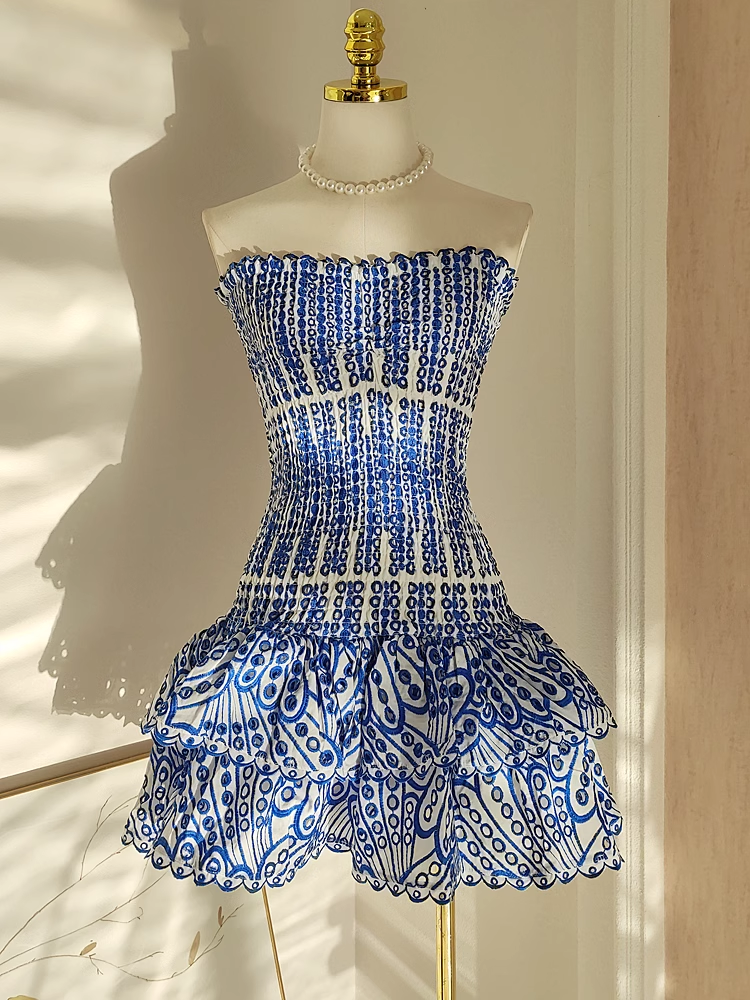 Cute Sheath Strapless Royal Blue Lace Vacation Dress Short Birthday Dresses SD121