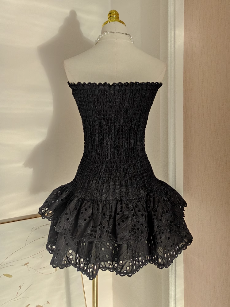 Cute Sheath Strapless Black Lace Vacation Dress Short Birthday Dresses SD123