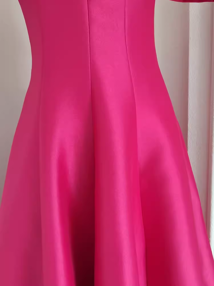 Cute A line Square Neckline Hot Pink Vacation Dress Satin Women Dresses SD136