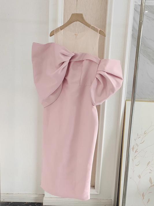 Sexy Sheath Strapless Pink Vacation Dress Satin Women Dresses SD159