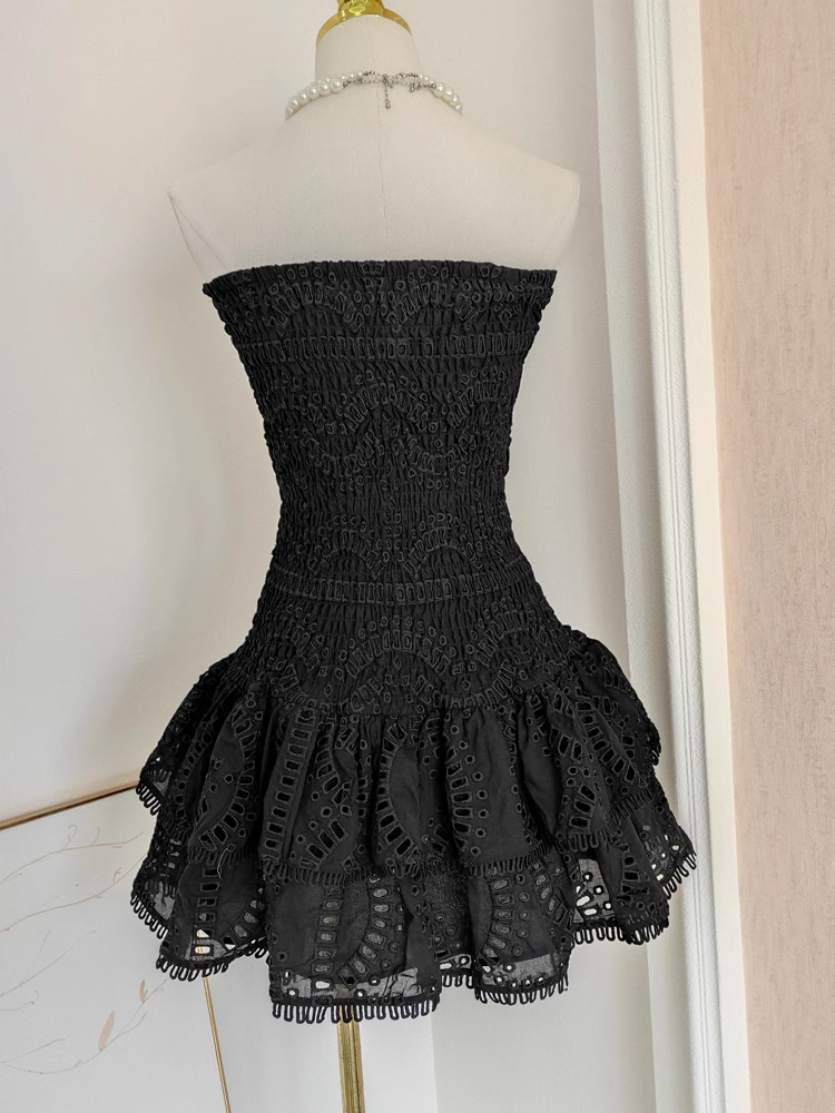 Cute Sheath Strapless Black Lace Vacation Dress Short Birthday Dresses SD174