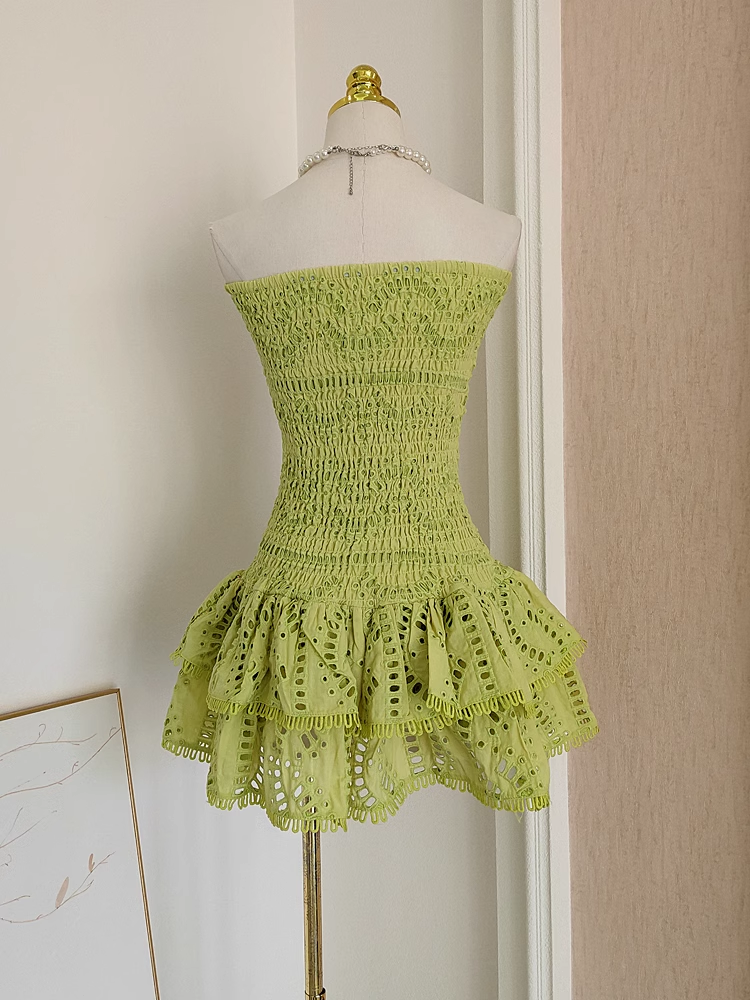 Cute Sheath Strapless Bud Green Lace Vacation Dress Short Birthday Dresses SD175