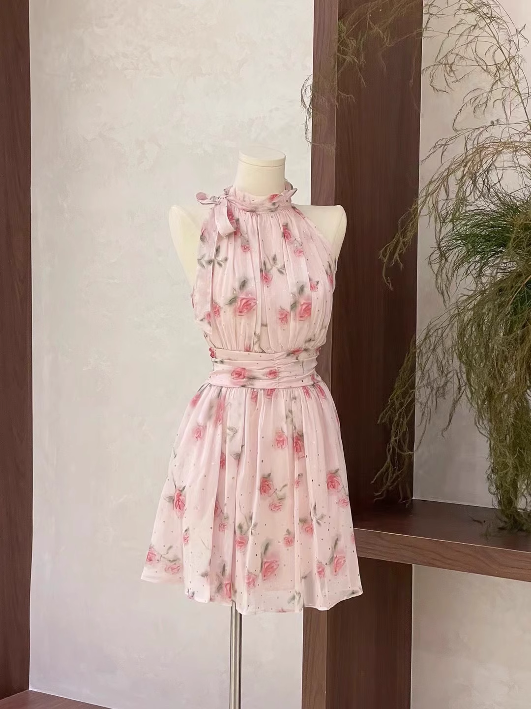 Cute A line Scoop Pink Chiffon Flora Holiday Dresses Short Birthday Dress SD212