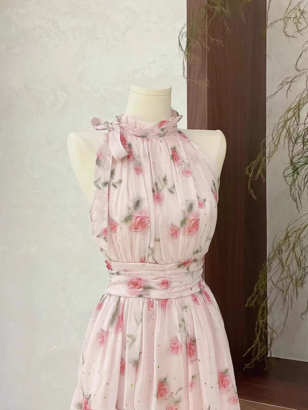 Cute A line Scoop Pink Chiffon Flora Holiday Dresses Short Birthday Dress SD212