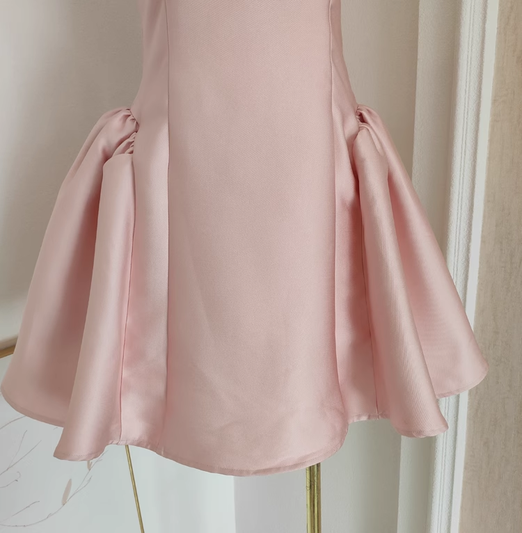 Cheap A line Straps Light Pink Satin Short Homecoming Dresses Birthday Outfits SD229