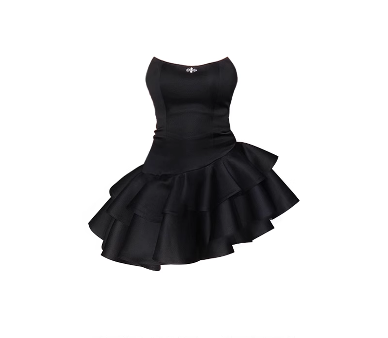 Cute A line Strapless Little Black Dress Hoco Dresses Short Satin Birthday Outfits SD263