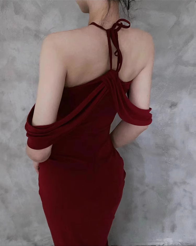 Pretty Sheath Halter Burgundy Prom Dresses Long Birthday Dress For Women SD242