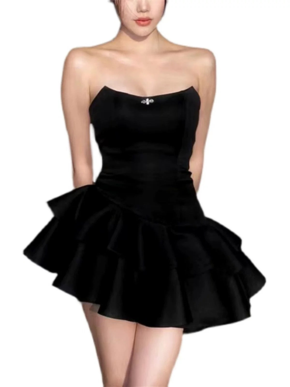 Simple A line Strapless Black Homecoming Dresses Short Satin Birthday Outfit SD265